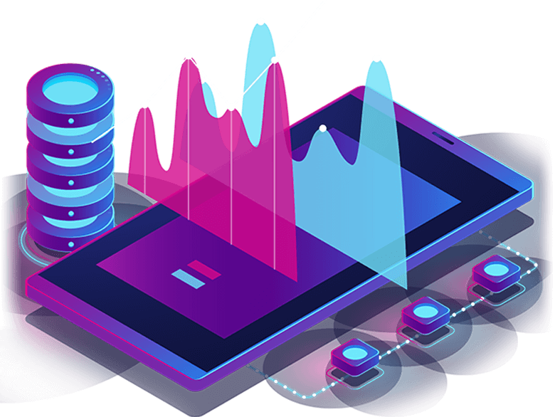 An isometric image of a phone with a graph on it.